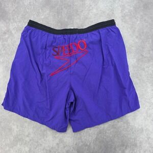 Vintage 90s Speedo Mens XL Swim Trunks Board Shorts Purple‎ Red Logo Embroidered